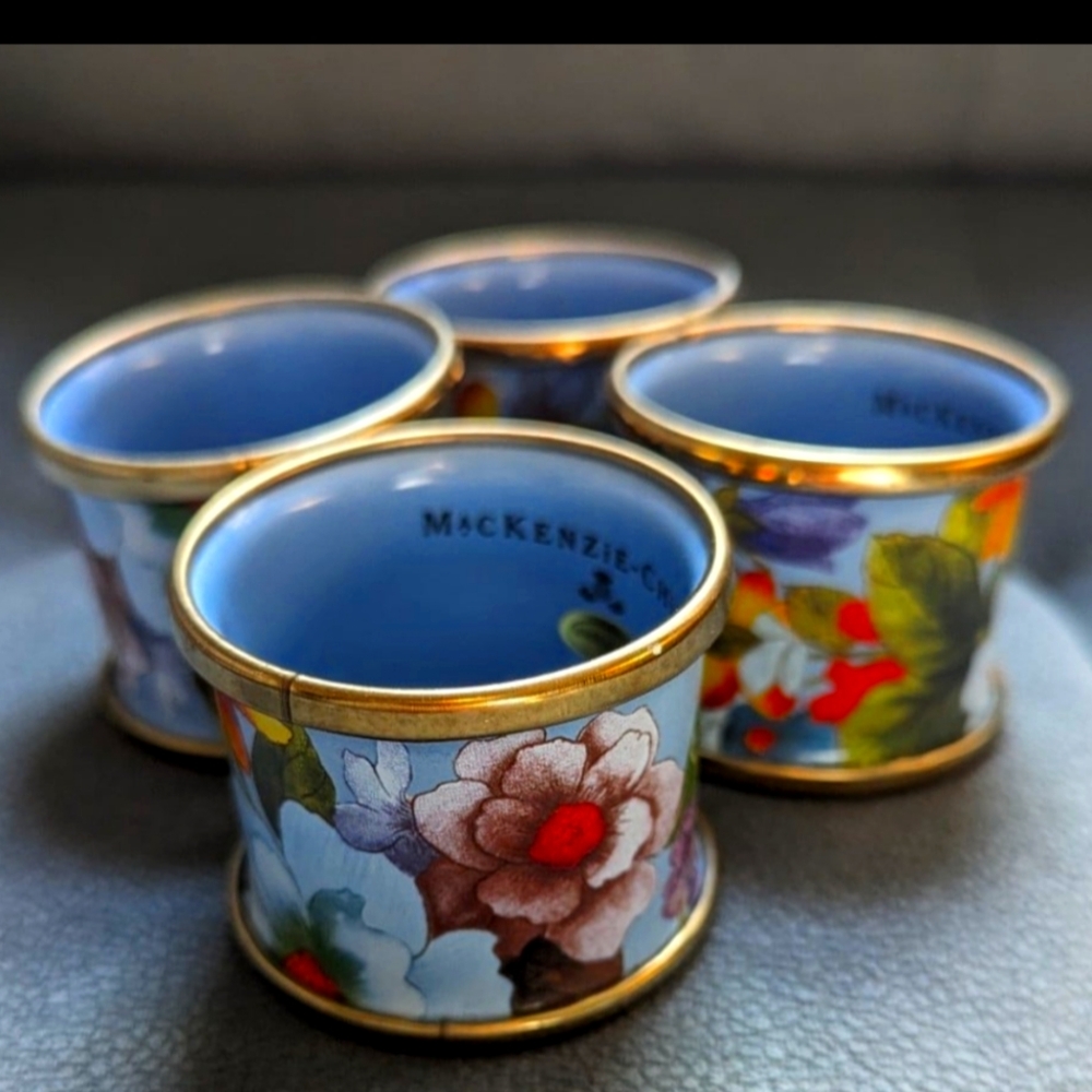 Set of 4 Mackenzie Childs Napkin Retired Blue Flower Market